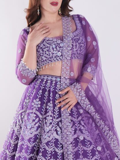 Stunning Lavender Purple Embroidered Net Lehenga Choli Set