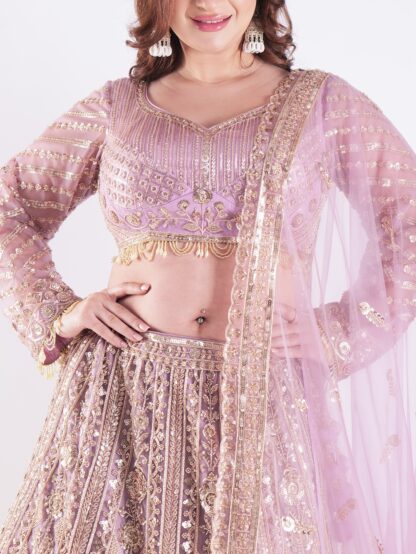 Adorned With Intricate Embroidery And Sequins Light Lavender Bridal Wedding Lehenga Set