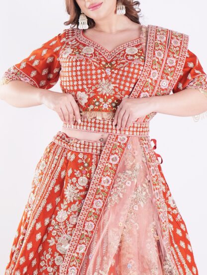 Vibrant Orange Adorned In A Stunning Traditional Indian Bridal Outfit Engagement Luxury Lehenga Set
