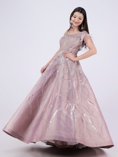 Step Into The Spotlight With This Stunning Elegant Dusty Rose Embellished Off Shoulder Gown
