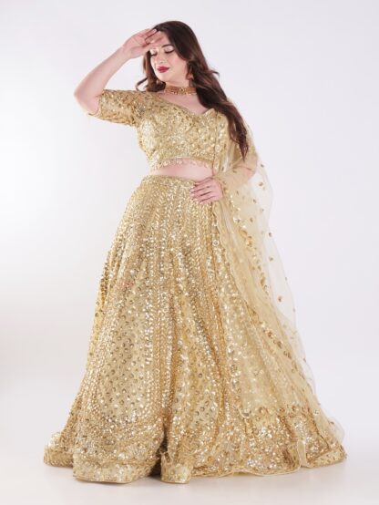 Shine Bright In Stunning Gold Sequin Exquisite Bridal Lehenga Set