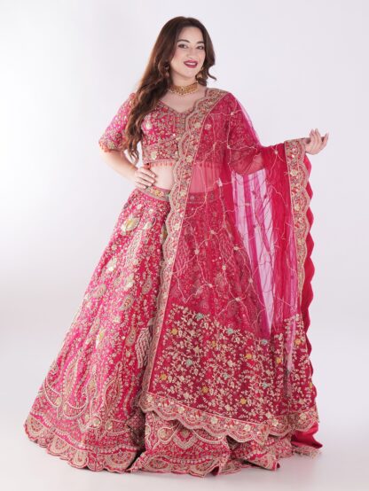 Delicate Floral Patterns And Shimmering Sequins With Hand Embroidery Red Bridal Lehenga Set