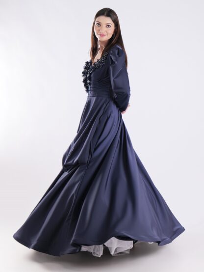 Elegant Navy Blue Gown with Embellished Neckline Luxury For Grand Occasions