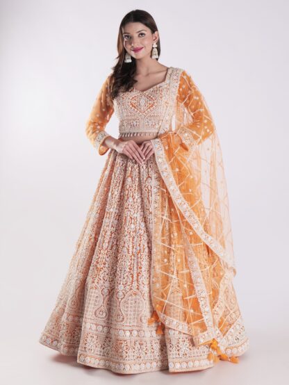 Beautiful Orange And White Designer Lehenga Choli Set