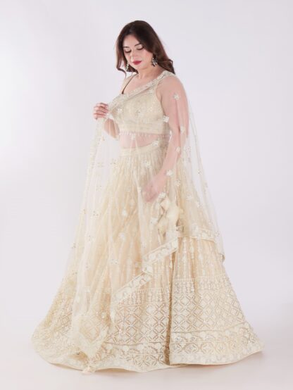 Cream Colored Intricately Embroidered Designer Lehenga Choli Set