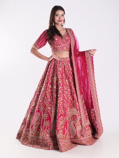 Stunning Floral Pattern With Intricate Embroidery In Gold Silver Bridal Lehenga Choli Set