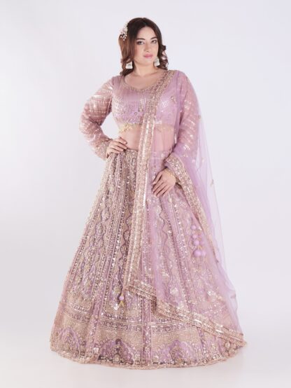 Adorned With Intricate Embroidery And Sequins Light Lavender Bridal Wedding Lehenga Set